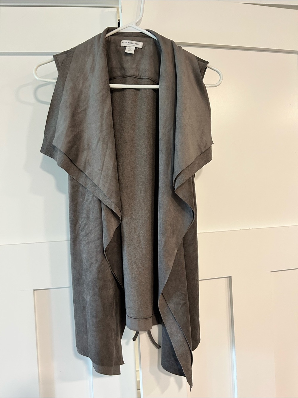 Katherine Barclay Taupe Suede-Look Draped Vest